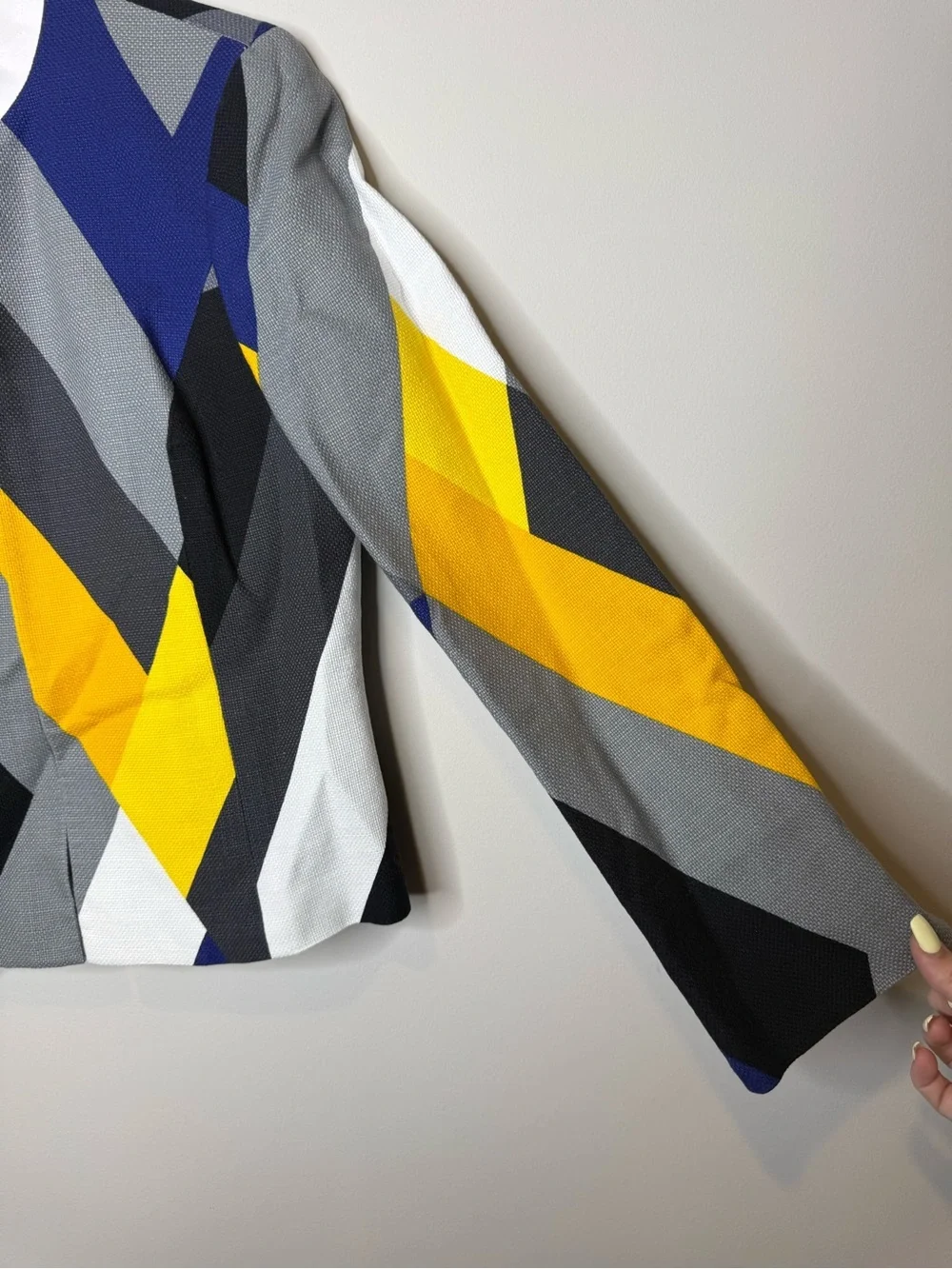 Anne Klein Geometric Print Women’s Jacket in Yellow, Blue & Gray